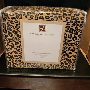 Concierge Collection Brown Cheetah Animal Print 3-Piece Sheet Set KING Size